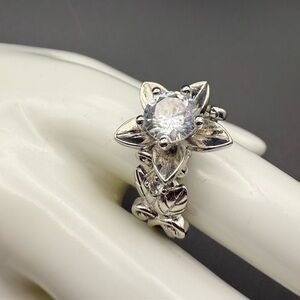 Statement CZ Ring Flower Design Solid Sterling Silver Size 7.75